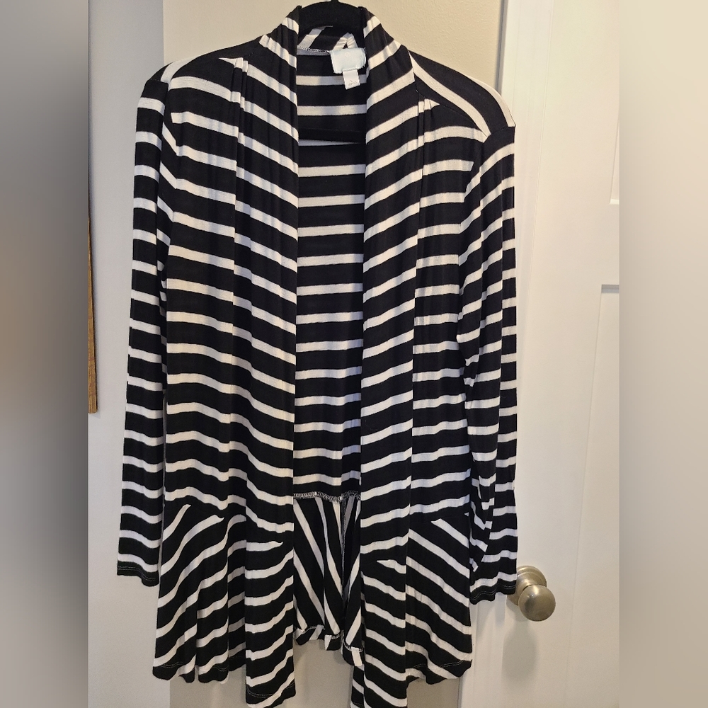 Dress Barn black, soft black and white cardigan. Size Large.
